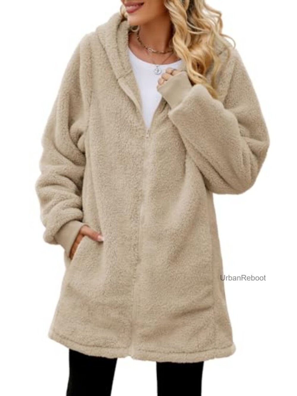 Oversized Sherpa Fleece Zip Up Jacket Fuzzy Warm Winter Coat